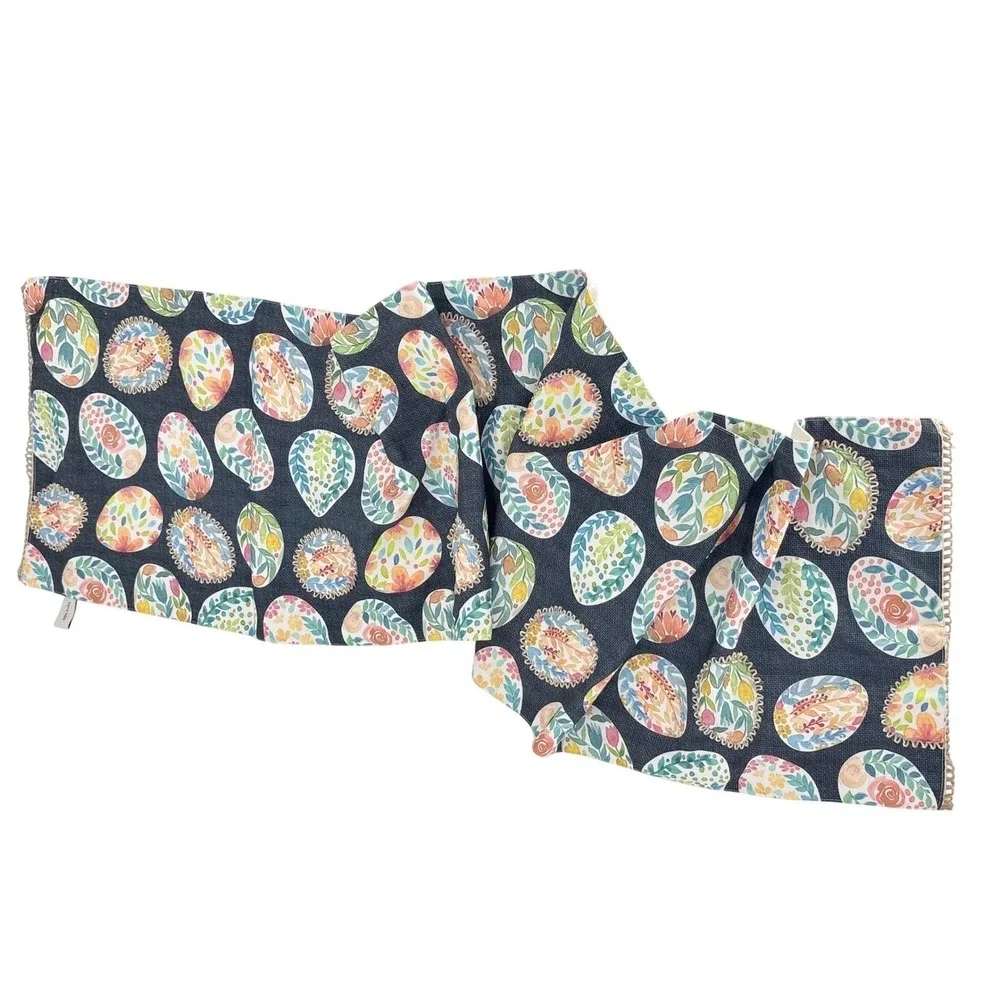 Tabitha‎ Webb Easter Table Runner Watercolor Floral Navy Blue Textured Fabric